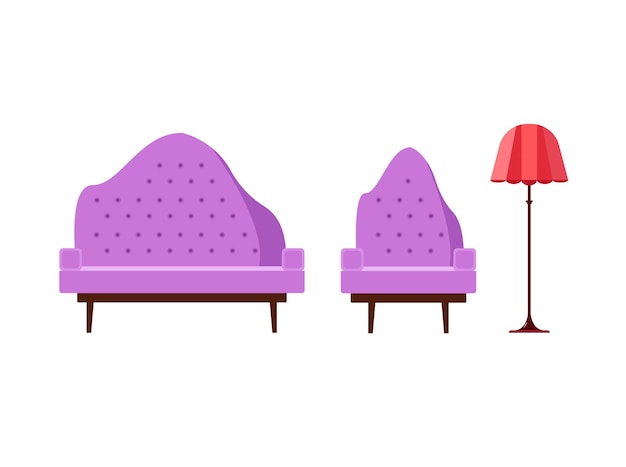 Un conjunto de muebles modernos en varios estilos y opciones sofás modernos brillantes Ilustración vectorial