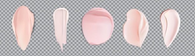 Vector conjunto de muestra de frotis de crema rosa aislado. conjunto de crema o gel de afeitar cosméticos pink footh