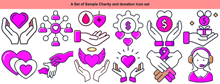 Vector un conjunto de muestras de caridad y un conjunto de iconos de donación