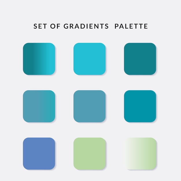Conjunto de muestras de catálogo de paleta de colores de gradiente en rgb hex
