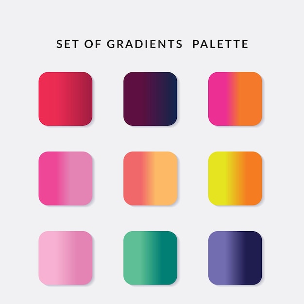 Conjunto de muestras de catálogo de paleta de colores de gradiente en rgb hex