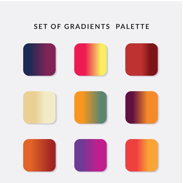 Conjunto de muestras de catálogo de paleta de colores de gradiente en rgb hex