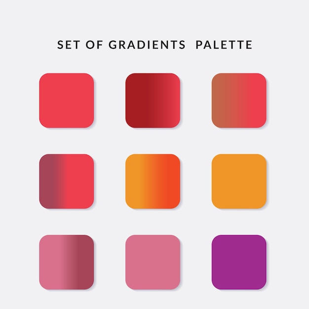 Conjunto de muestras de catálogo de paleta de colores de gradiente en rgb hex