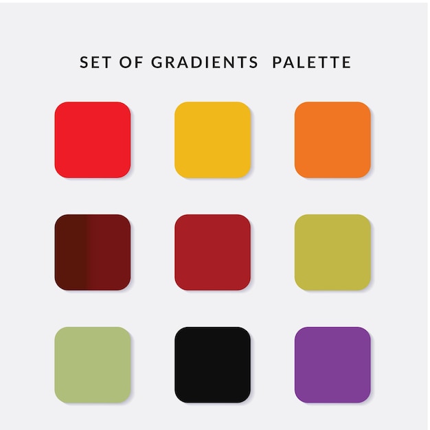 Conjunto de muestras de catálogo de paleta de colores de gradiente en rgb hex