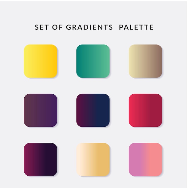 Conjunto de muestras de catálogo de paleta de colores de gradiente en rgb hex