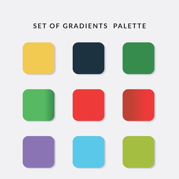 Conjunto de muestras de catálogo de paleta de colores de gradiente en rgb hex