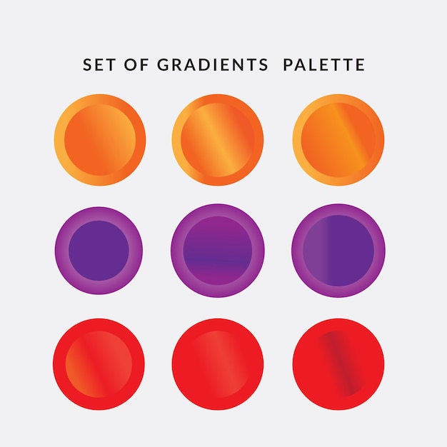 Conjunto de muestras de catálogo de paleta de colores de gradiente en rgb hex