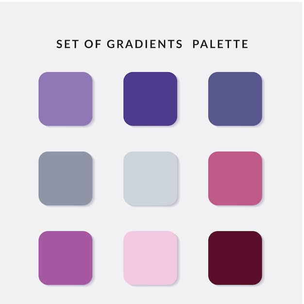 Conjunto de muestras de catálogo de paleta de colores de gradiente en rgb hex