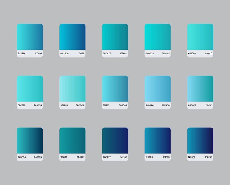 Conjunto de muestras de paleta de colores planos degradados vectoriales