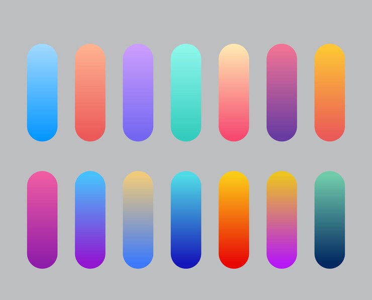 Conjunto de muestras de paleta de colores planos degradados vectoriales