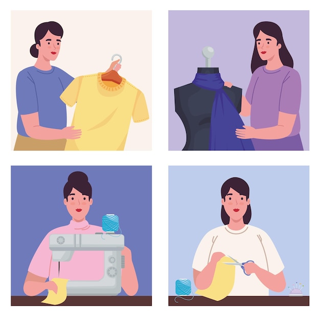 Vector conjunto de mujer de diseñador de ropa