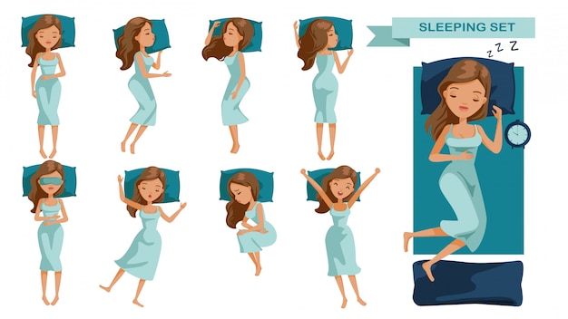 Vector conjunto de mujer dormida.