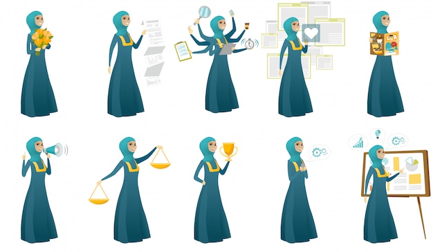 Conjunto de mujer de negocios musulmán