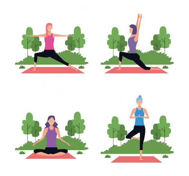 Conjunto de mujer en posturas de yoga.