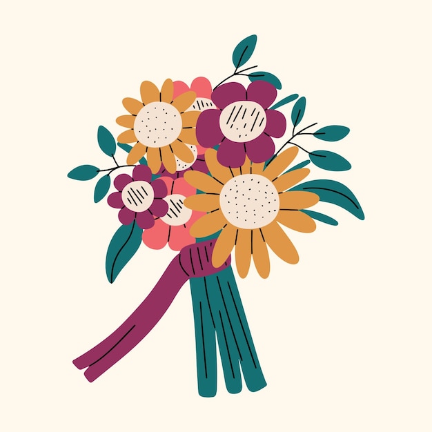 Vector conjunto de mujeres diversas con ramos de flores colección de elementos 8 de marzo día de la madre diseños para postales pancartas carteles vector ilustración dibujada a mano