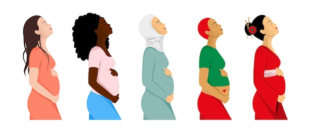 Conjunto de mujeres embarazadas de diferentes etnias