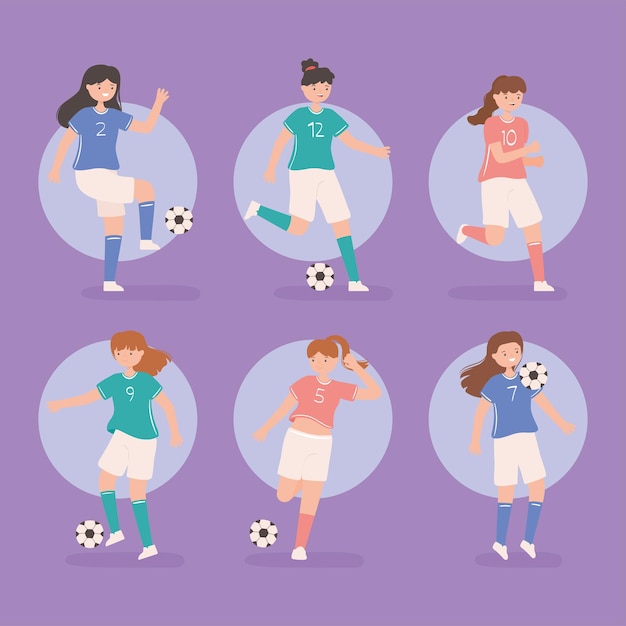 Vector conjunto de mujeres de fútbol