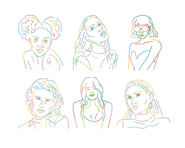 Conjunto de mujeres hermosas estilo dibujado a mano ilustración vectorial