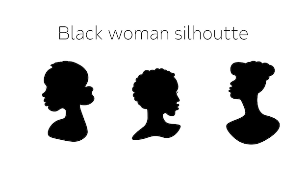 Vector conjunto de mujeres negras de silueta cara de mujer con diferentes peinados ilustración de vector de vista lateral