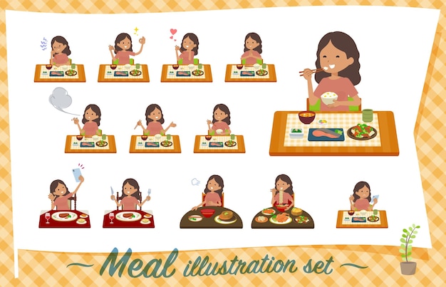 Un conjunto de mujeres de piel bronceada sobre las comidas
