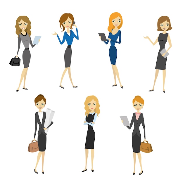 Vector conjunto de mujeres en ropa de oficina hermosa mujer en ropa de negocios ilustración vectorial