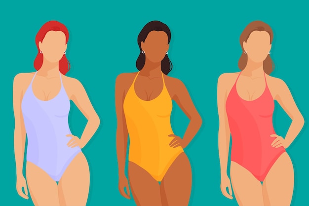 Conjunto de mujeres sin rostro en trajes de baño ilustración vectorial plana