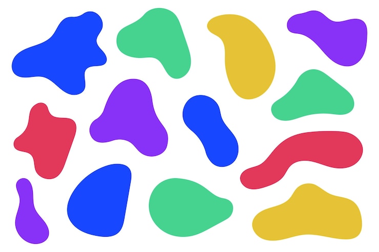 Vector conjunto, de, multicolor, blobs, plano