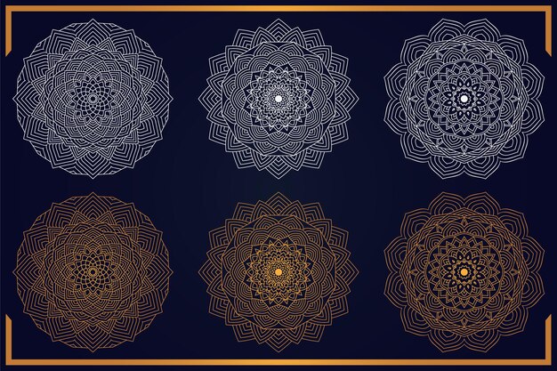 Conjunto multiusos Fondo de diseño de mandala ornamental de lujo, Fondo ornamental de lujo dorado