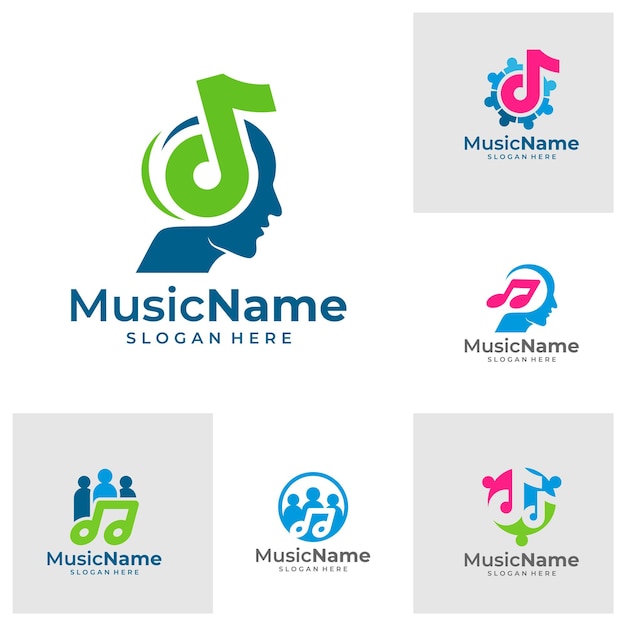 Conjunto de música gente logo vector icono ilustración gente plantilla de diseño de logotipo de música