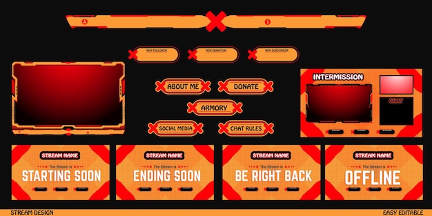 conjunto naranja de elemento de transmisión en vivo de juegos