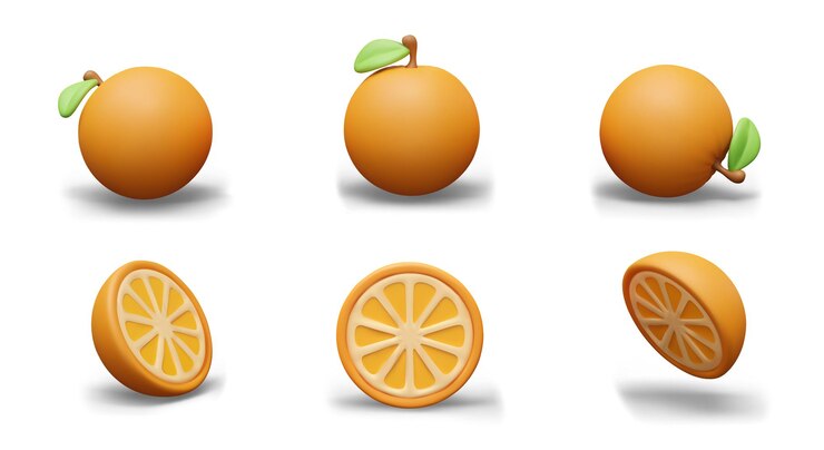 Vector conjunto de naranjas enteras y mitades plantillas vectoriales realistas para conceptos ecológicos brillantes