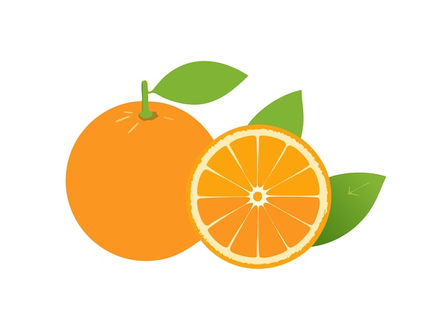 Conjunto de naranjas, frutas y pedazos de naranja aislados con fondo