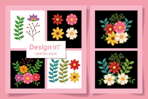 Vector conjunto natural de flores y hojas