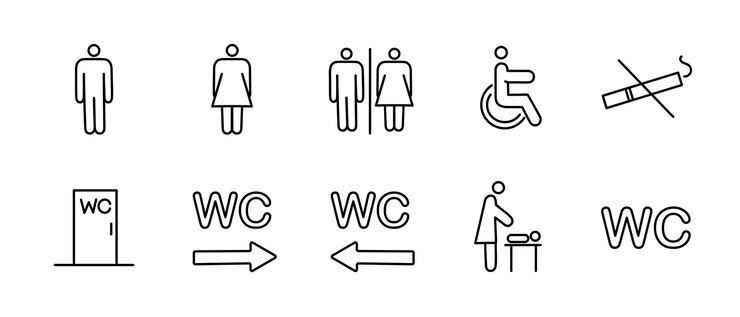 Vector un conjunto de navegación de baño wayfinding wc hembra macho para discapacitados y habitación de madre e hijo vector