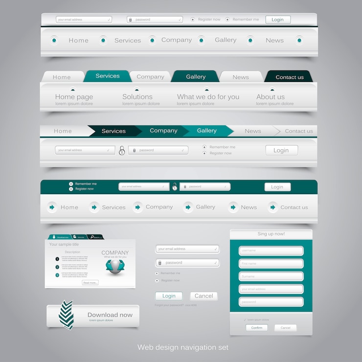 Vector conjunto de navegación de diseño web.