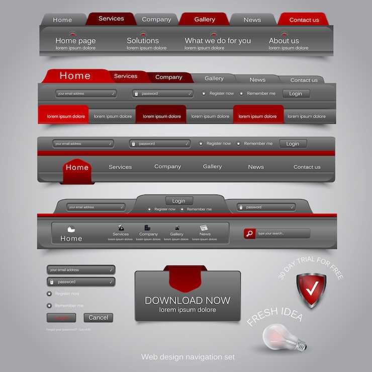 Vector conjunto de navegación de diseño web.
