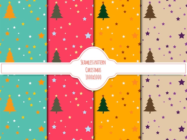 Conjunto de Navidad y año nuevo patrón sin costuras con árbol de navidad y estrellas