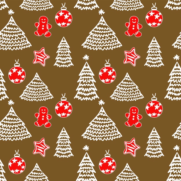 Conjunto de Navidad y año nuevo patrón sin costuras con árbol de navidad y juguetes