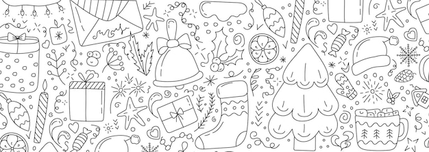 Conjunto de Navidad en estilo doodle dibujado a mano aislado sobre un fondo blanco