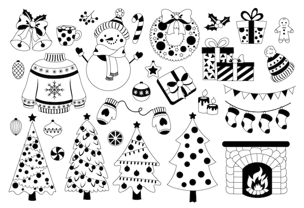 Conjunto de Navidad estilo doodle