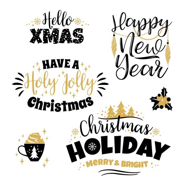 Conjunto de Navidad y feliz año nuevo letras diseños. Elementos vectoriales