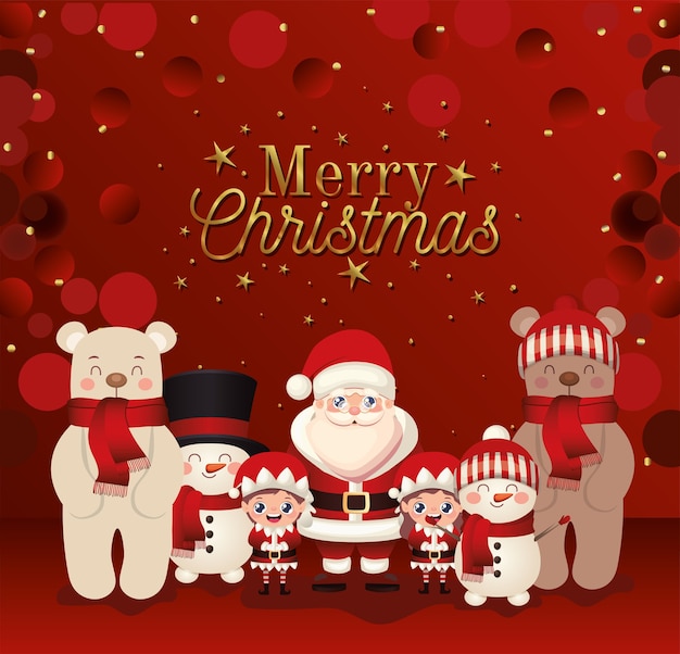 Vector conjunto de navidad con feliz navidad letras ilustración