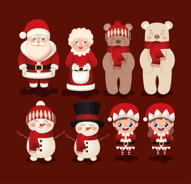 Vector conjunto de navidad en fondo rojo ilustración