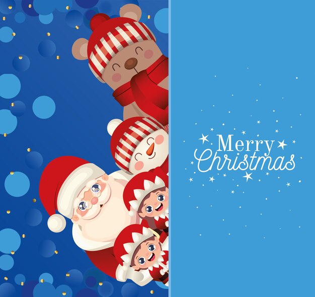conjunto de navidad con letras de feliz navidad en la ilustración de fondo azul
