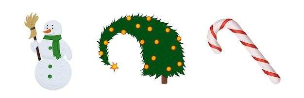 Conjunto navideño muñeco de nieve con bufanda Árbol navideño con bolas y bastón de caramelo