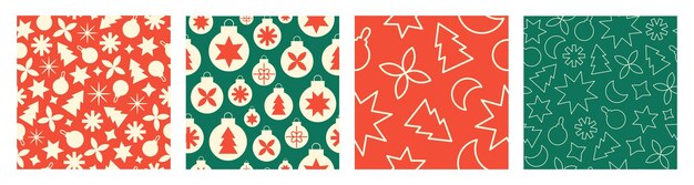 Conjunto navideño de patrones sin costuras con elementos geométricos minimalistas colores rojo verde y blanco