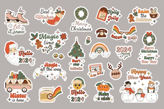Conjunto navideño de símbolos festivos y elementos de diseño Árbol de Navidad de muñeco de nieve de Papá Noel