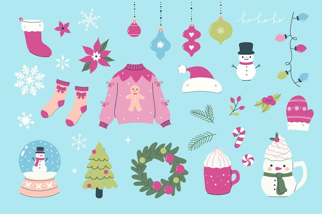 Conjunto navideño de varios elementos gráficos Gráficos vectoriales
