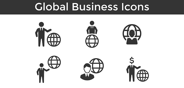 Conjunto de negocios globales de icono plano vectorial