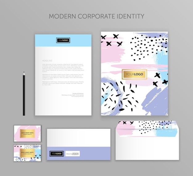 Conjunto de negocios de identidad corporativa Diseño de plantilla de papelería moderna Documentación para negocios